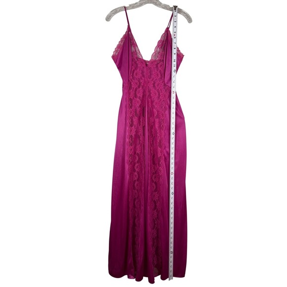 Vintage 80's Val Mode Nightgown, Lace Panel Detail, Deep Pink, Size Small - Picture 5 of 8